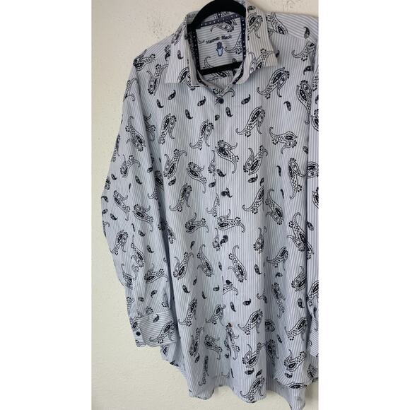 Visconti Black Shirt 2XLT Long Sleeve Button Down Light Blue Floral - Picture 3 of 10